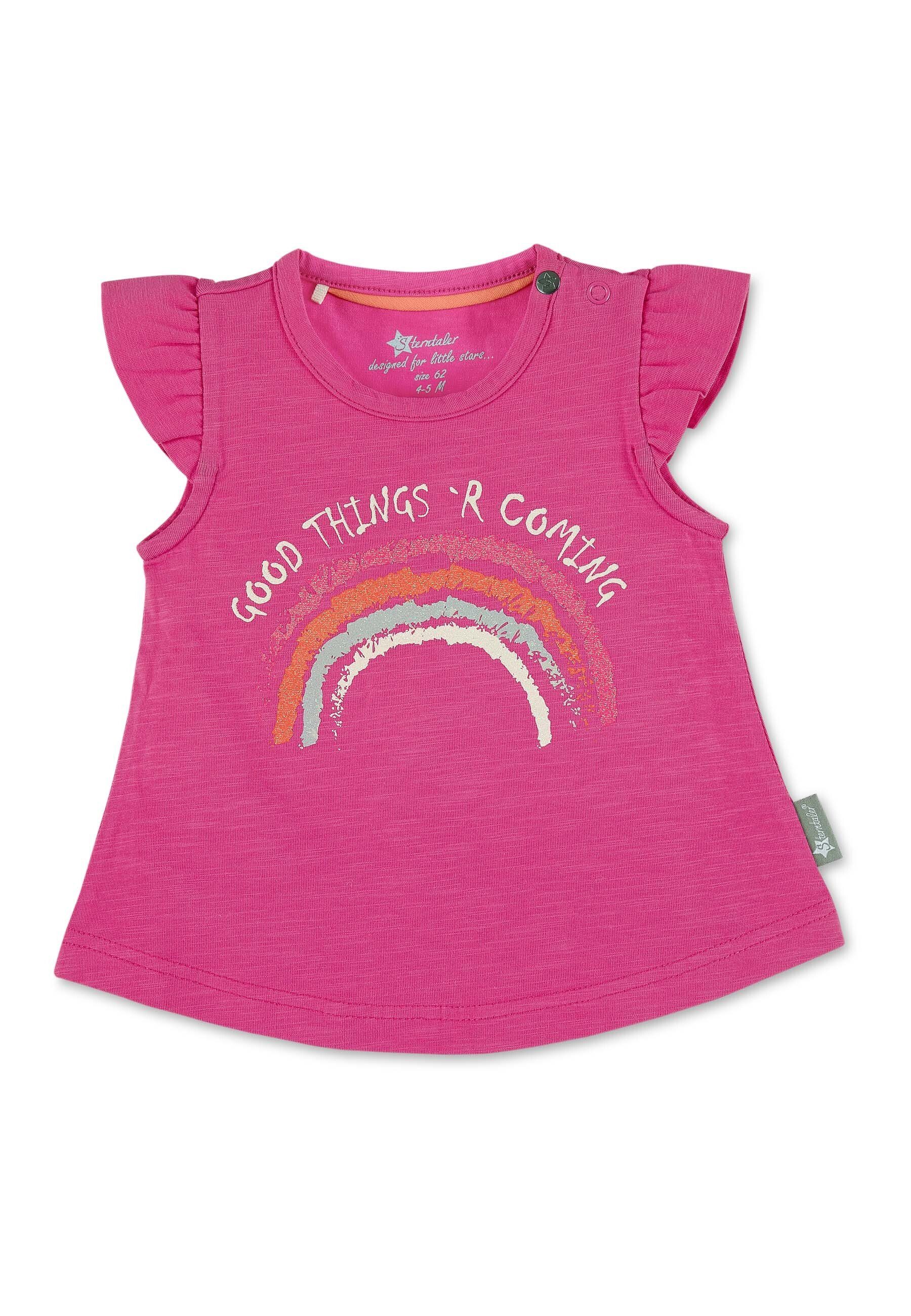 Baby Kinder Kurzarm-Shirt aus Kurzarmshirt Kurzarmshirt der Knöpfung T-Shirt mit Kurzarm-Shirt Schulter an - - linken Schmetterlingsärmel Druck Shirt (1-tlg) - "Regenbogen" und Jersey mit Sterntaler® Kinder