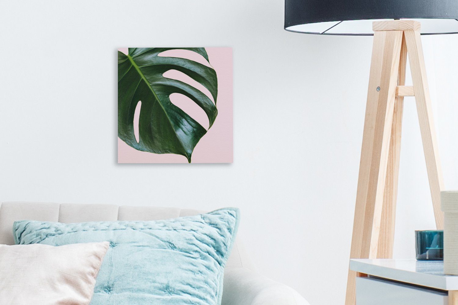 Wohnzimmer Schlafzimmer Monsterblatt Hintergrund, Bilder (1 St), für Leinwandbild OneMillionCanvasses® mit rosa Leinwand
