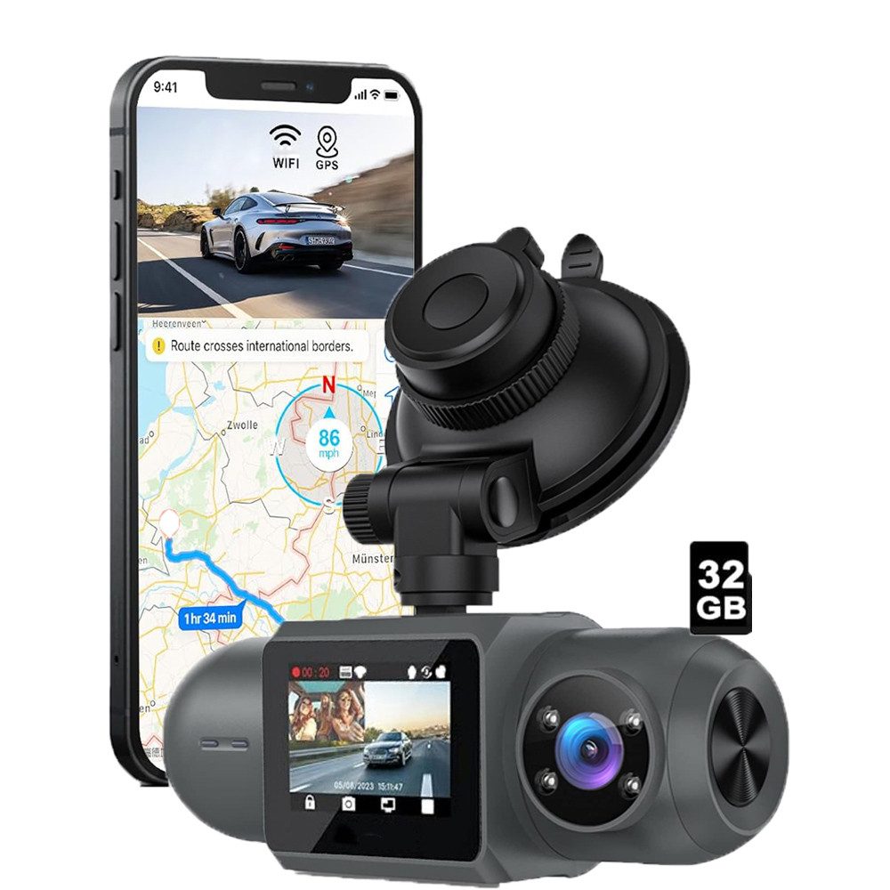 Avylet 2.5K+1080P Dashcam Auto Vorne Innen 24H Parküberwachung mit GPS Dashcam (2,5K+1080P, WLAN (Wi-Fi), G-Sensor, Loop-Aufnahme, 170°+150° Weitwinkel, 1,5" IPS Display & WiFi & 32GB Karte, WDR Nachtsich)
