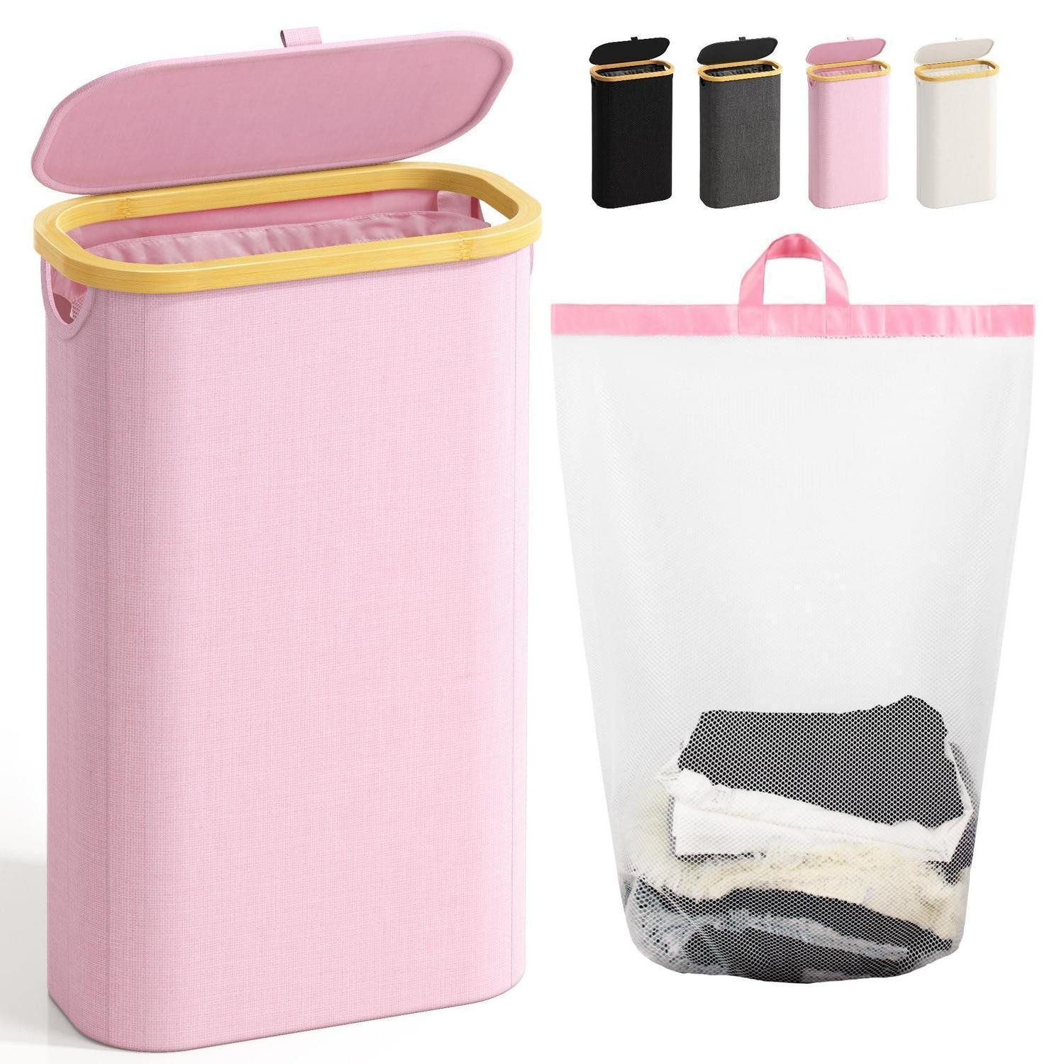 LuxusKollektion Wäschekorb Wäschekorb Deckel Innenleben Wäschesammler Waschküche Rosa 75L