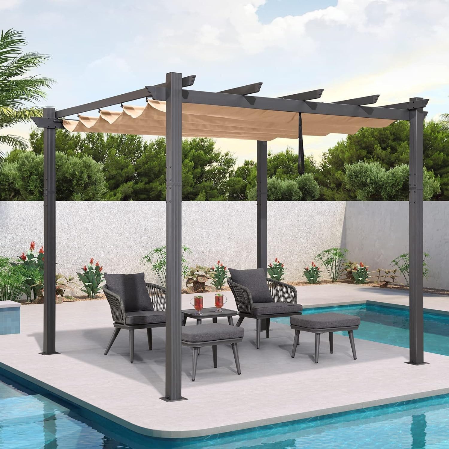 PURPLE LEAF Pergola Aluminium Pavillon mit Schiebedach, BxTxH: 300x300x243 cm, (Einzelartikel, 1 x Pergola), Wasserdicht und UV-beständig