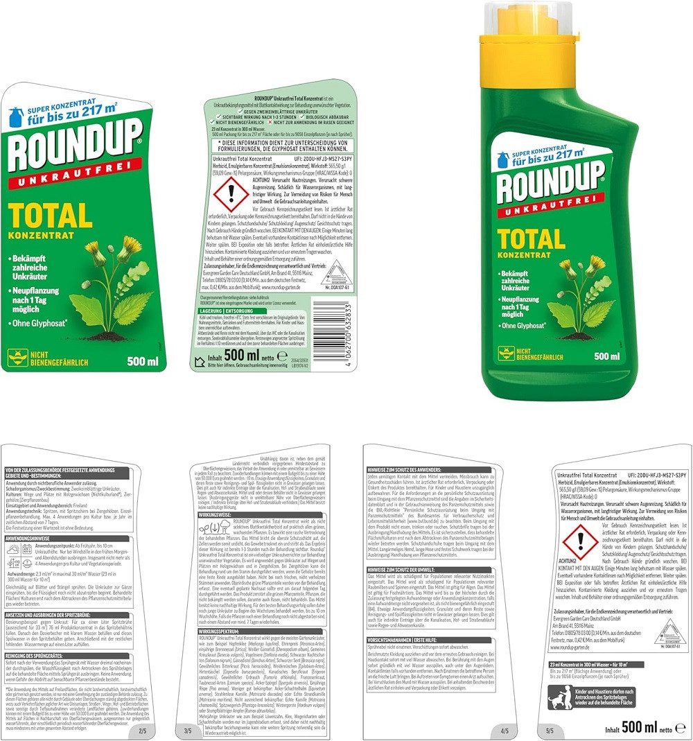 ROUNDUP Unkrautbekämpfungsmittel Roundup Unkrautfrei TOTAL Konzentrat 500 ml
