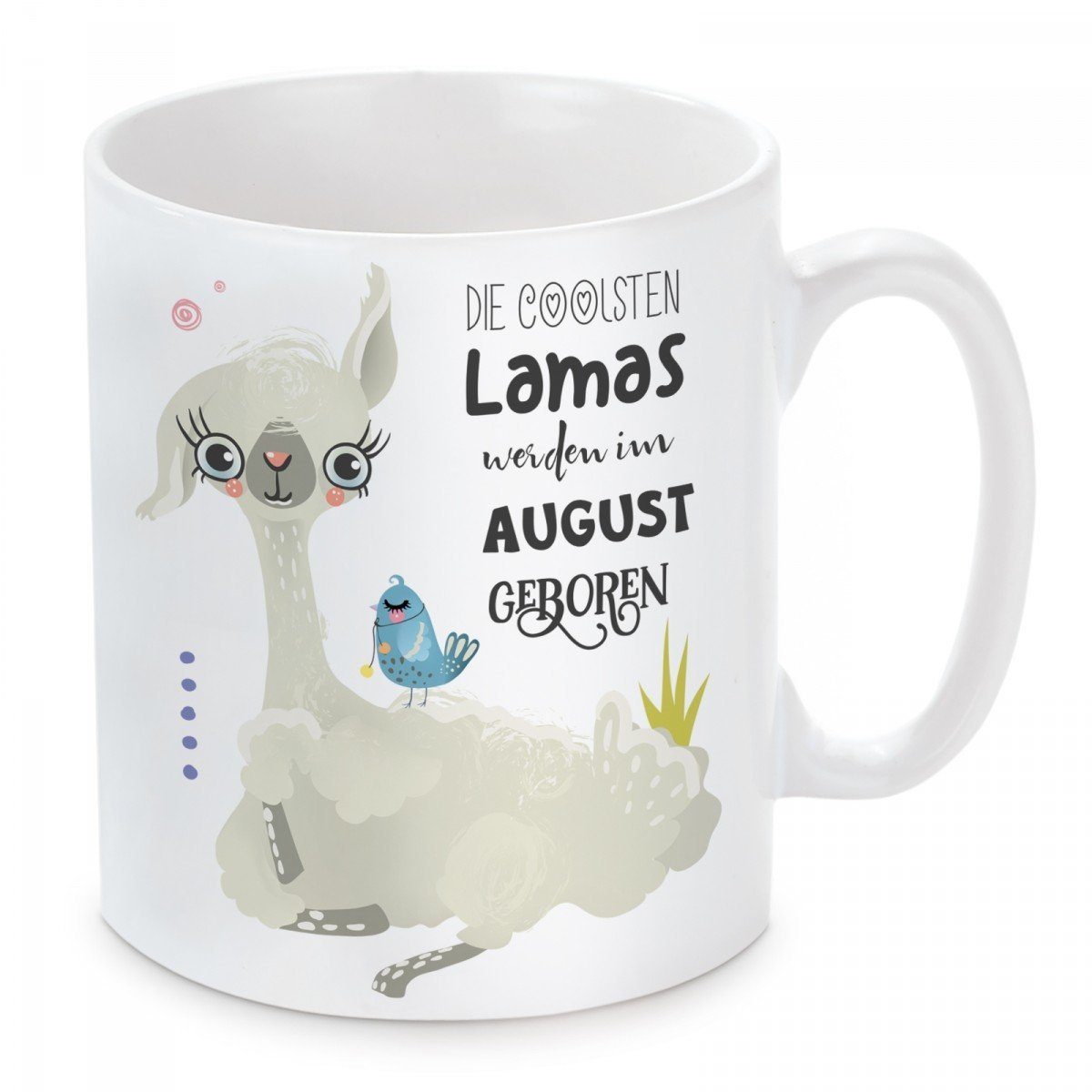 Herzbotschaft Tasse Kaffeebecher mit Motiv Die coolsten Lamas werden im August geboren, Keramik, Kaffeetasse spülmaschinenfest und mikrowellengeeignet