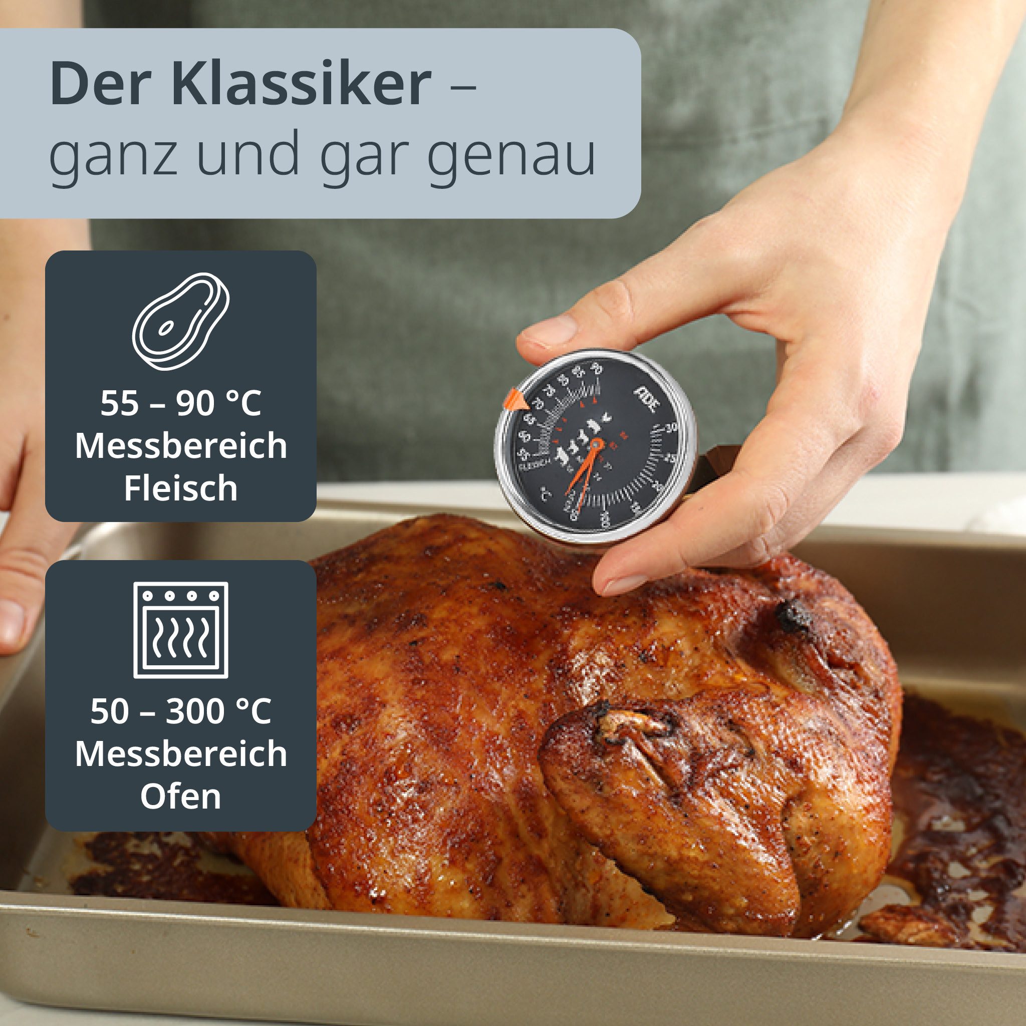 ADE Grillthermometer BBQ1801, Mechanisches Bratenthermometer mit analoger Anzeige bis 300°C