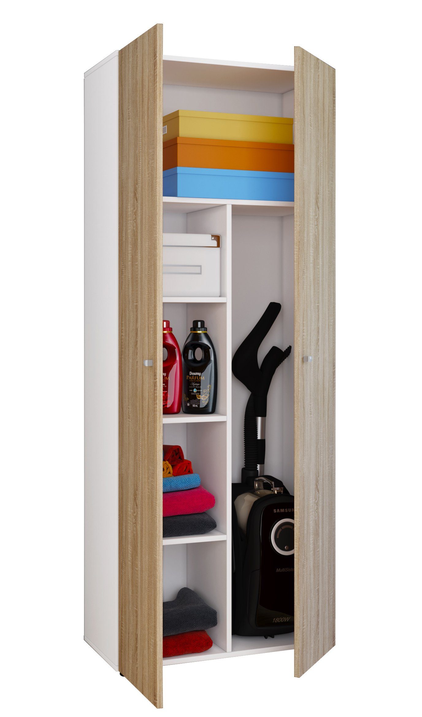 VCM Mehrzweckschrank Haushaltsschrank Vandol B. 70 x H. 178 x T. 40 cm Besenschrank, 6 Fächer, Putzschrank
