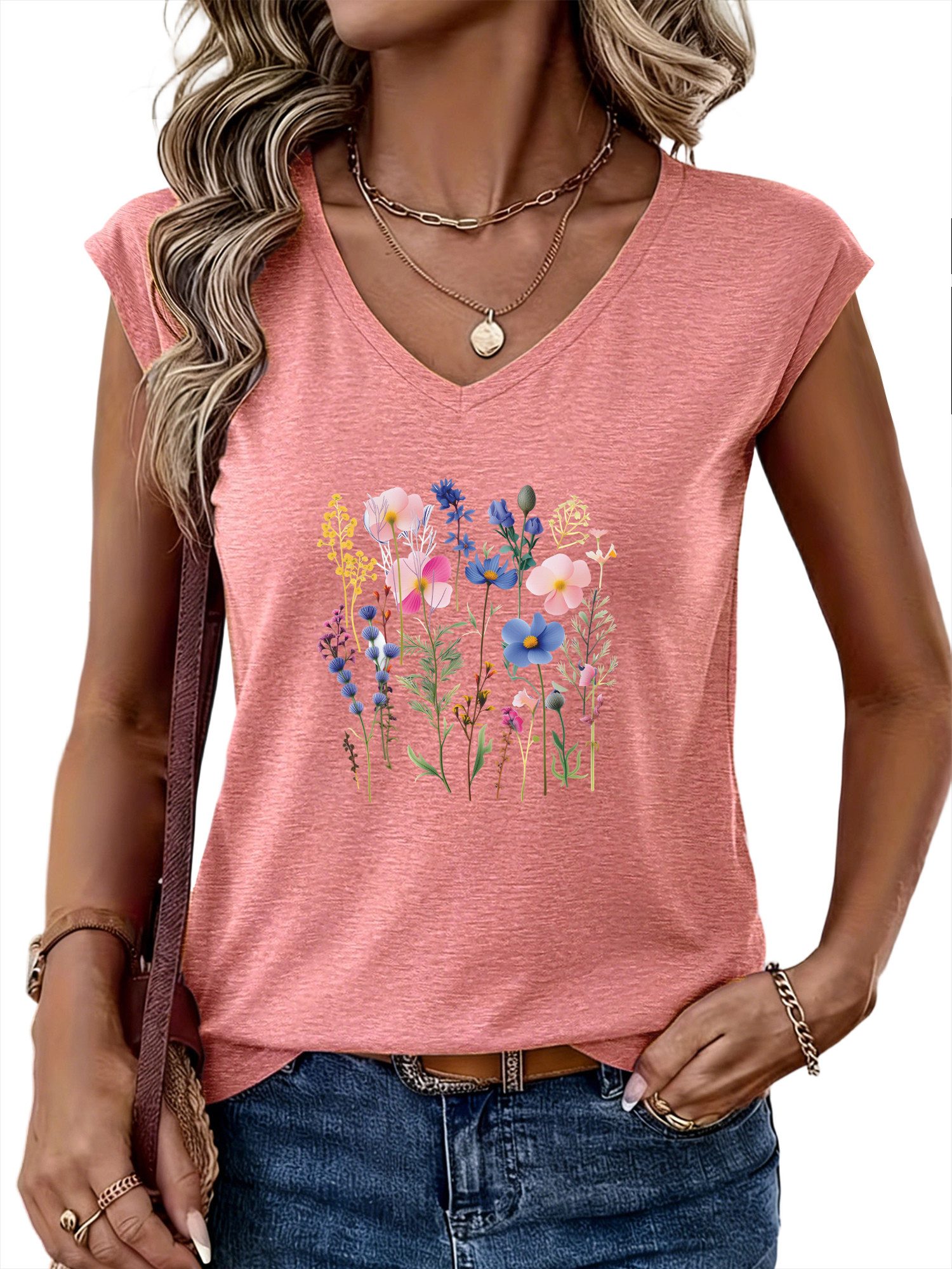 PYLIKE Neckholdertop Damen Sommer bequemes Elegant Basic V-Shirt mit Ärmellos T-shirt Bequem für Freizeit und Büro,Strandurlaub
