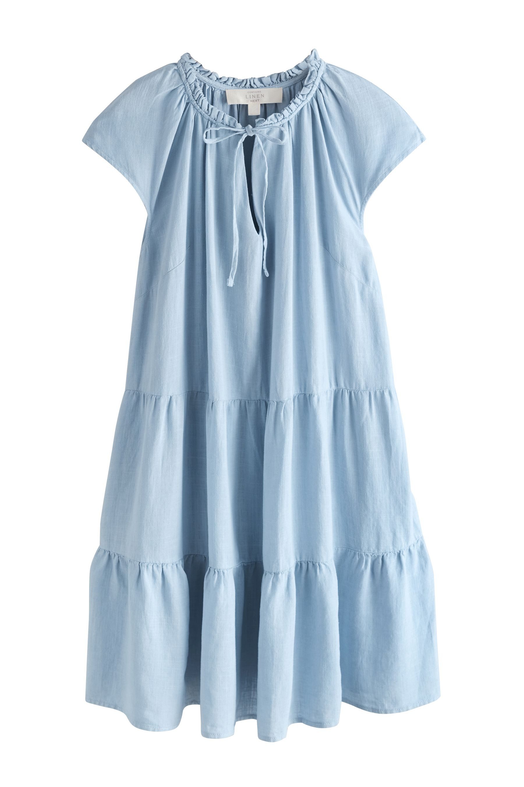 Next Minikleid Gestuftes Minikleid mit V-Ausschnitt und Leinen (1-tlg)