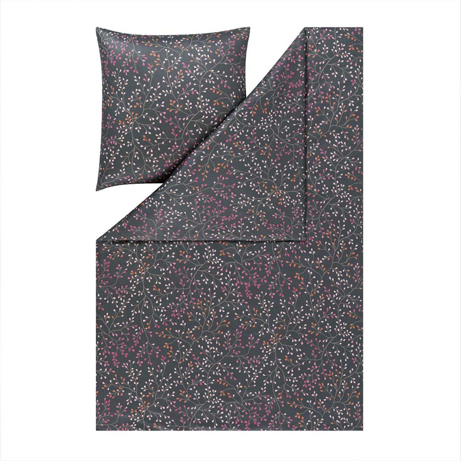Estella Bettwäsche Estella Mako Jersey Bettwäsche 135x200 Aline grau Blätterrispen Zweige, Mako-Jersey, 2 teilig, für Sommer und Winter