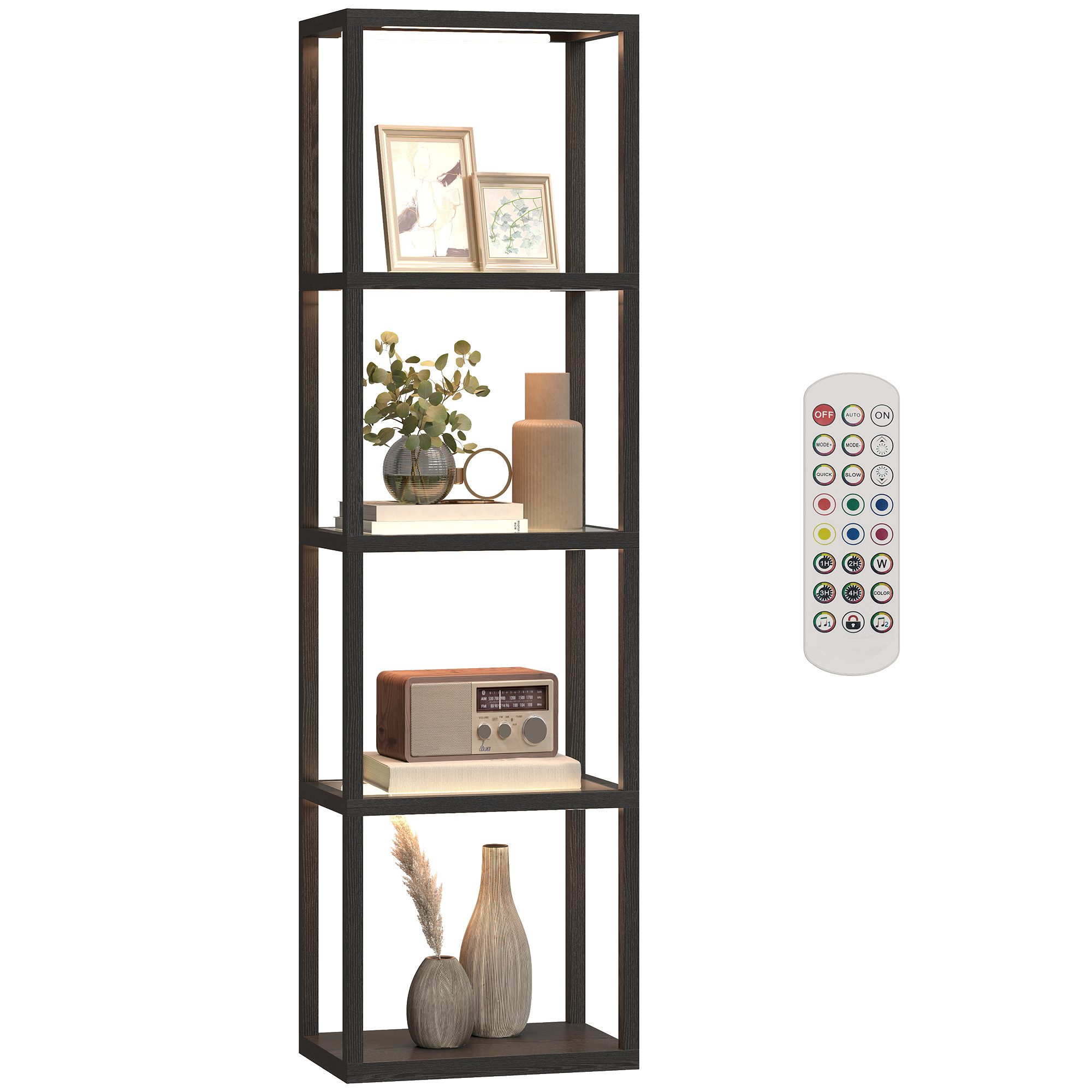 HOMCOM Stehlampe mit Glasregalen, Timer, LED fest integriert, 4-Ebenen-LED- günstig online kaufen