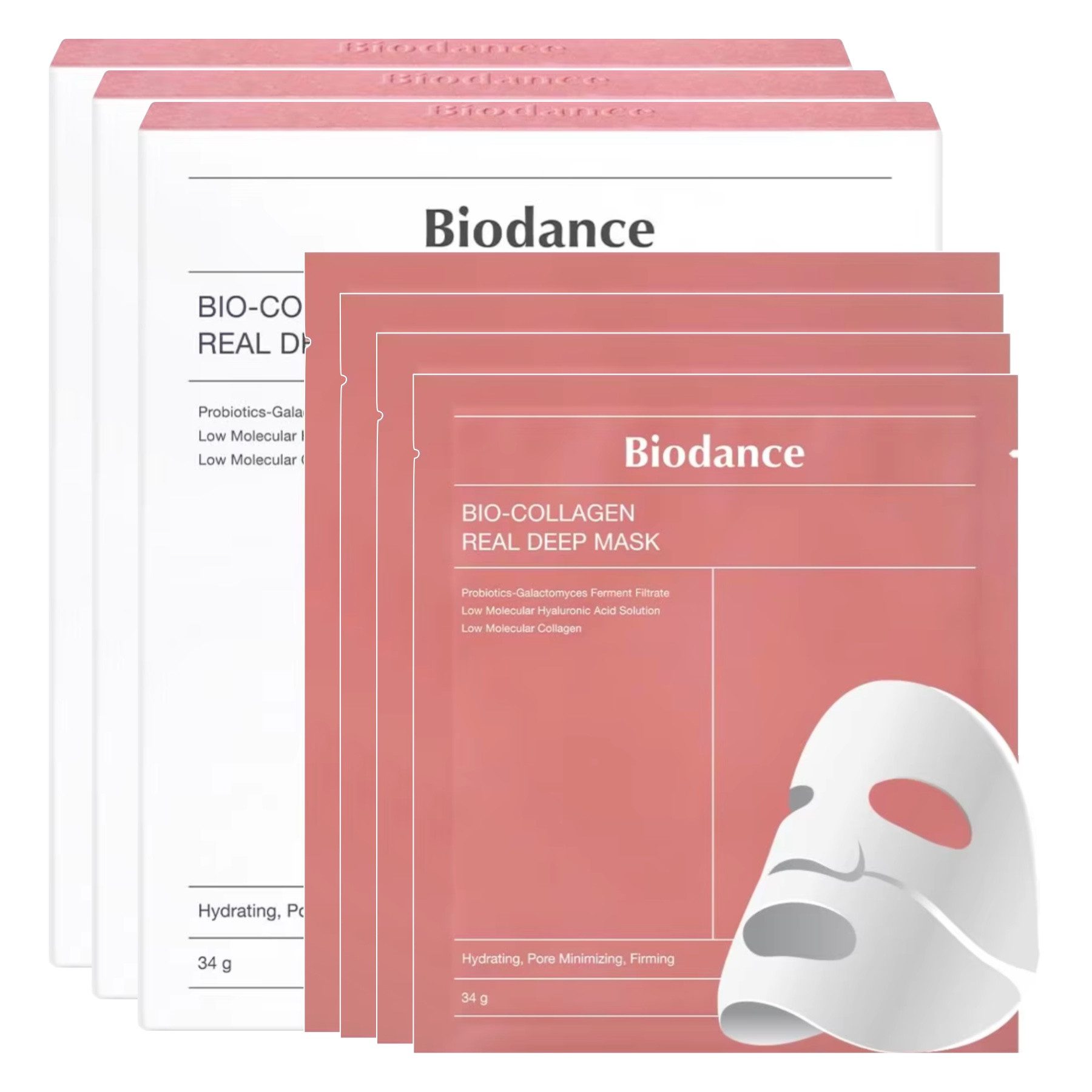 Biodance Gesichtsmaske Biodance Bio Collagen Real Deep Maske Hautpflege Anti-Aging, 12-tlg., Tiefenwirksame Feuchtigkeitspflege, Antioxidativer Schutz