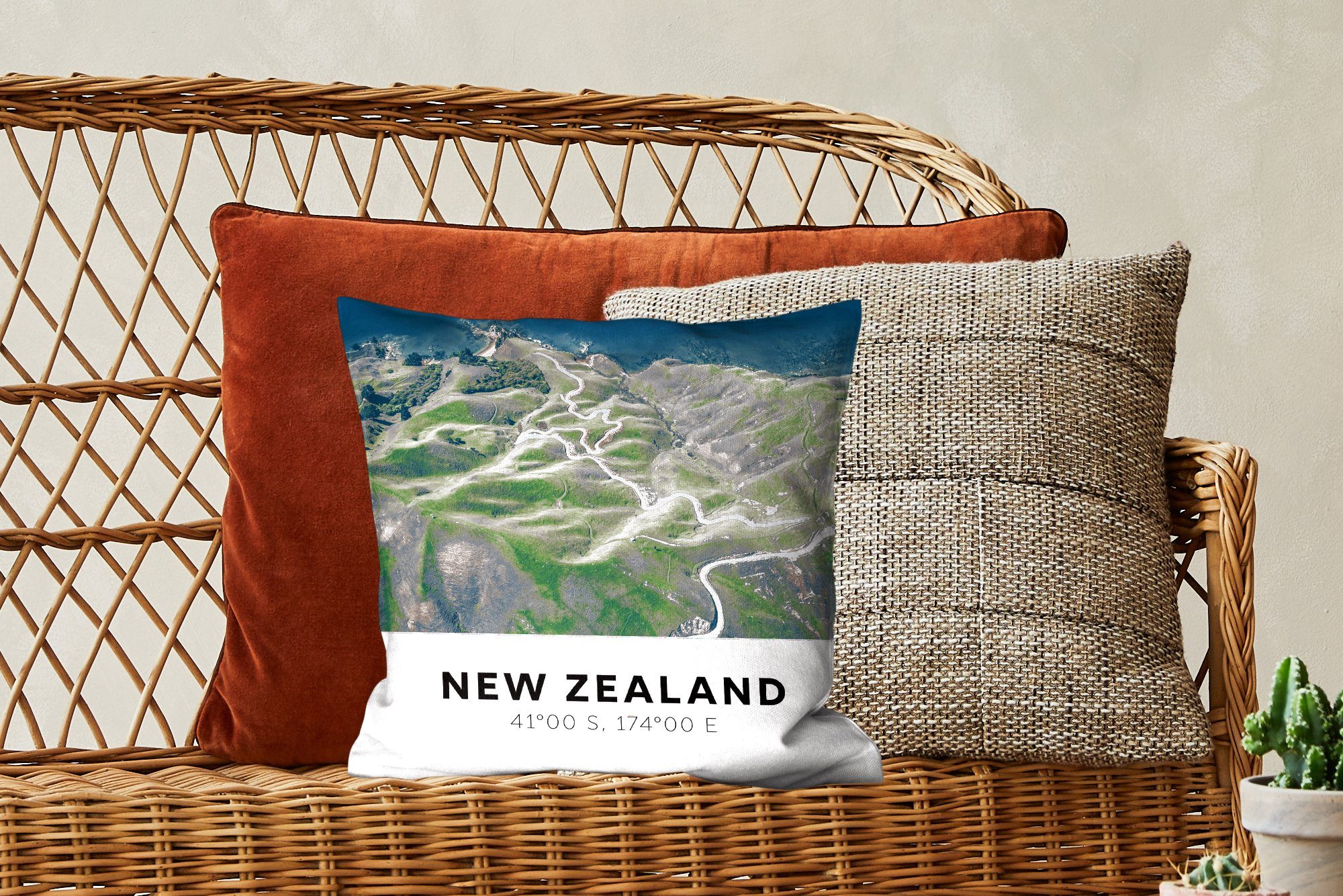 Zierkissen - Deko, Schlafzimmer, MuchoWow Grün, Wohzimmer, Füllung - Neuseeland Dekokissen Sofakissen Meer mit für