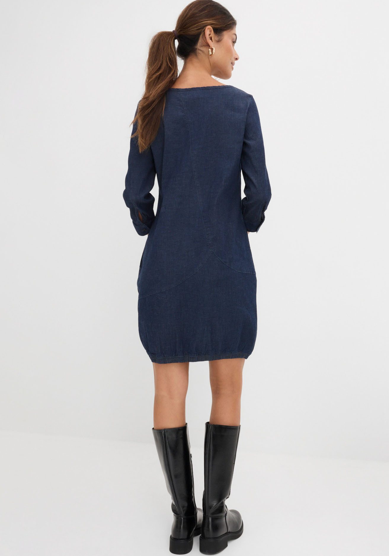 bonprix Jeanskleid (1-tlg) für Frühling und Sommer, aus Baumwolle mit Elasthan, mit 3/4-Ärmeln
