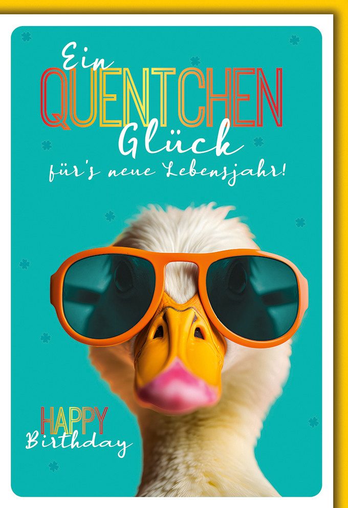 Grußkarten Geburtstag - Karte mit Umschlag - Ente mit Sonnenbrille