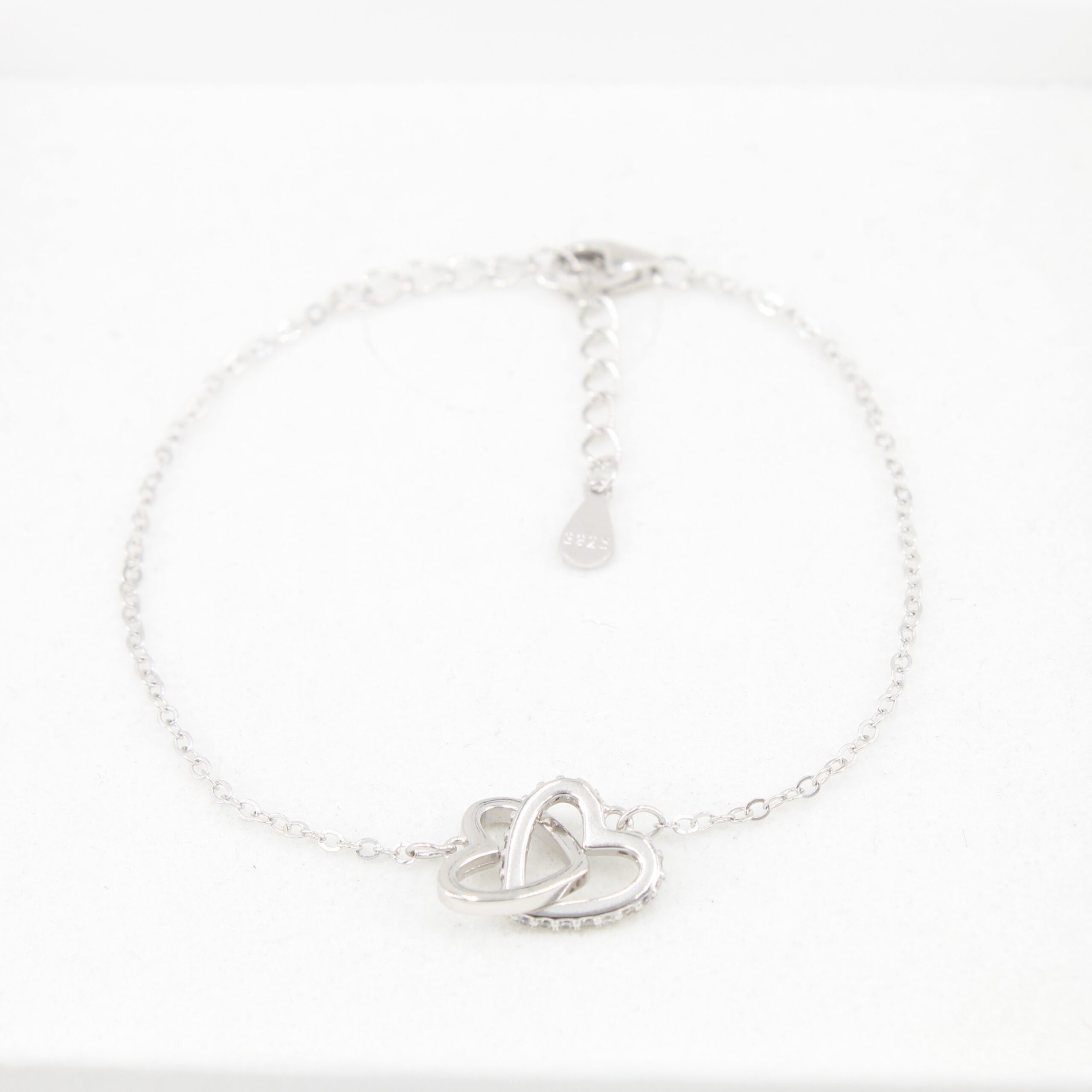 PANDACHARMS Silberarmband Armkettchen Verschlungene Herzen, 925er Silber, Länge variabel 14-17cm