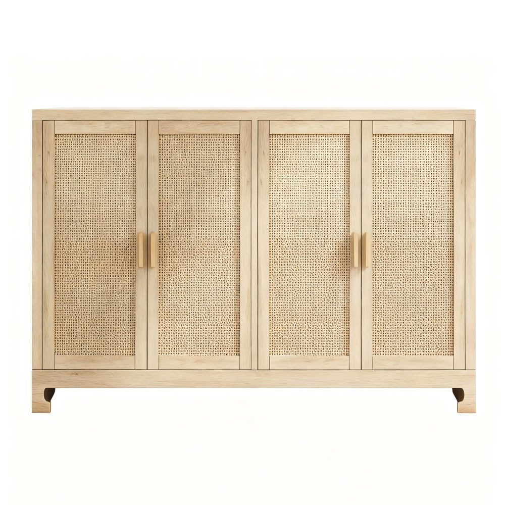 GarveeMore Buffet 60" Rattan Buffet Schrank Aufbewahrung Sideboard mit 4 Türen