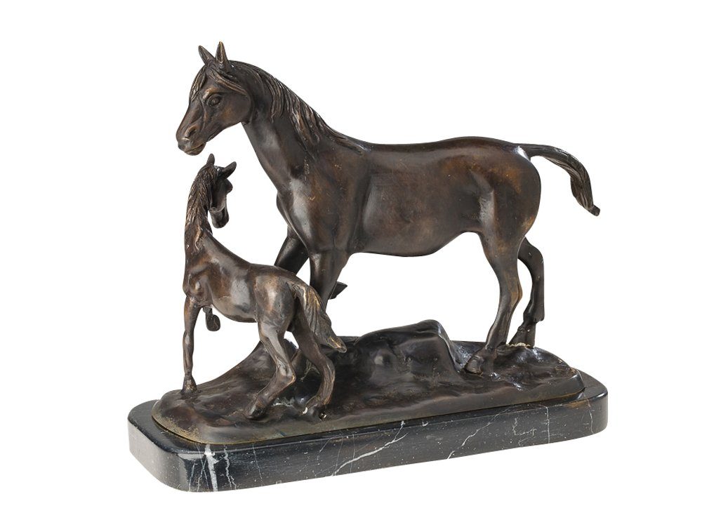 Aubaho Skulptur Bronze Pferd mit Fohlen 26cm S antik Bronzeskulptur Reiten Bronzefigur