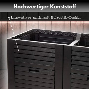 SUSTANIA Hochbett Garten XL, Hochbeet Kunststoff in Holzoptik (150x76x78 cm) mit Zwei Staufächern ca. 400 Liter, Farbe: anthrazit