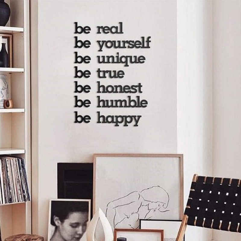 Hoagard Metall Wanddekoobjekt »'Be Yourself' Schriftzug - Wandbild aus schwarzem Metall«, Metall