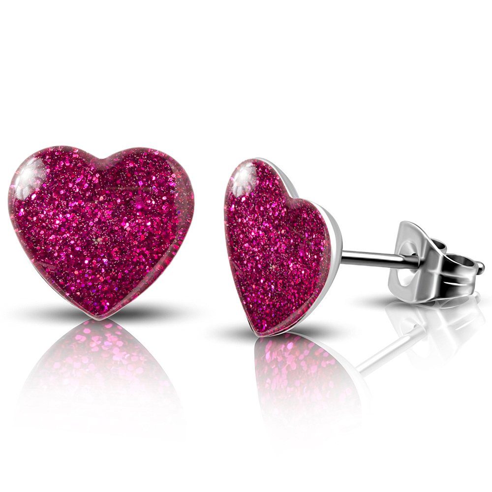 Limana Ohrstecker-Set Zirkonia rosa Kristall Ohrringe Edelstahl, Glitzer Steine 925 echt echt Herz Silber Sterling