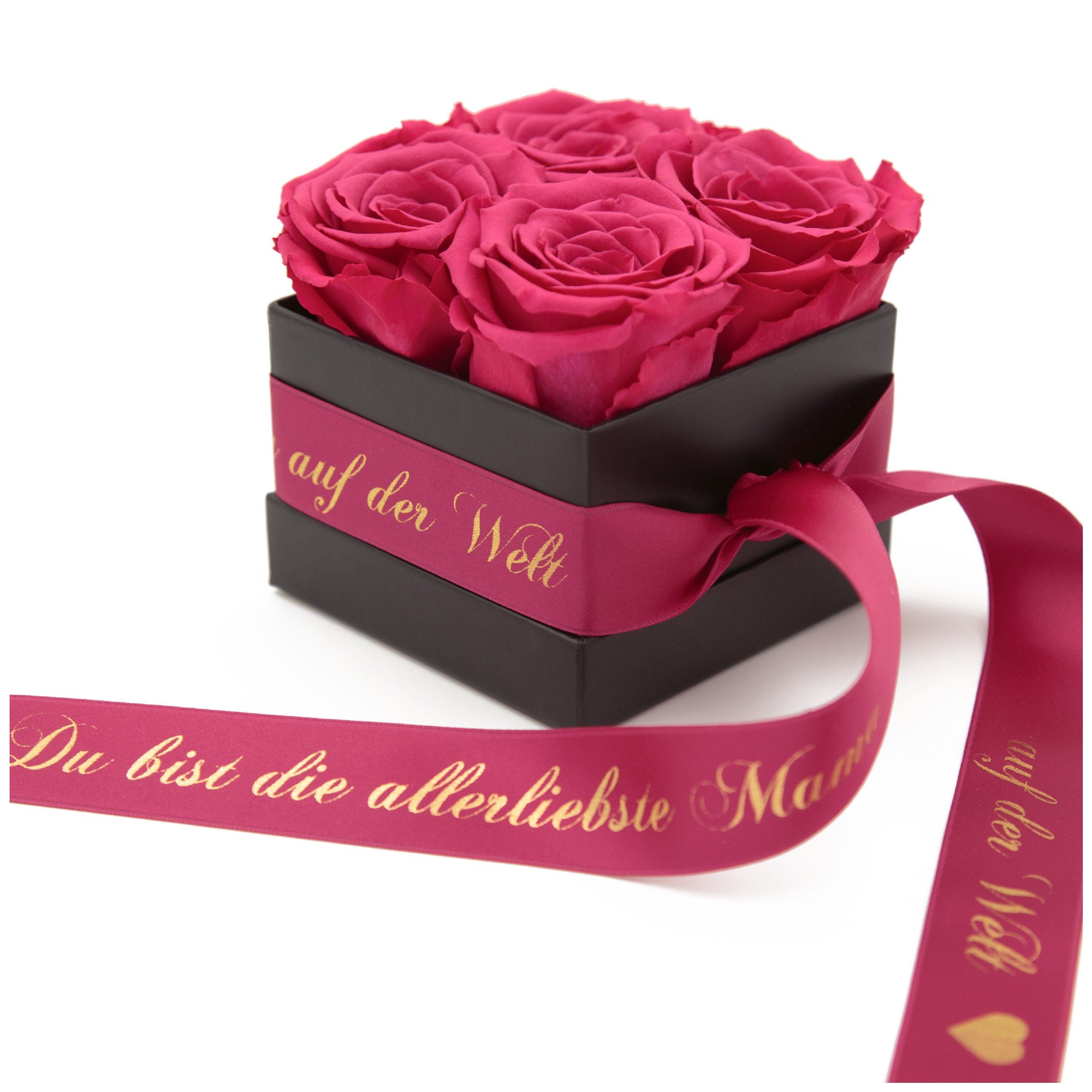 Kunstblume Allerliebste Geschenk cm, haltbar Rosenbox Rosen Echte Rosen ROSEMARIE auf SCHULZ Höhe der konservierte Mama 8,5 Pink 4 Rose, Heidelberg, 3 Welt Jahre