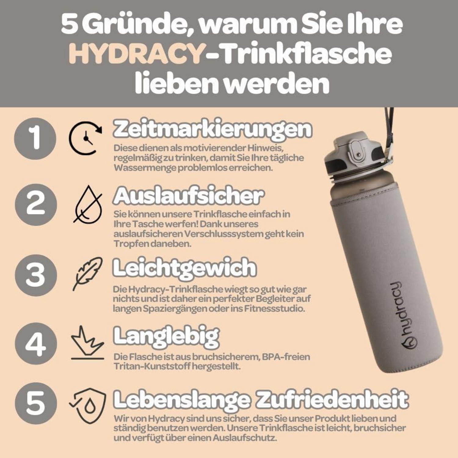 LuxusKollektion Trinkflasche Trinkflasche Fruchteinsatz BPAfrei 500mL Schnelltrink Silbergrau