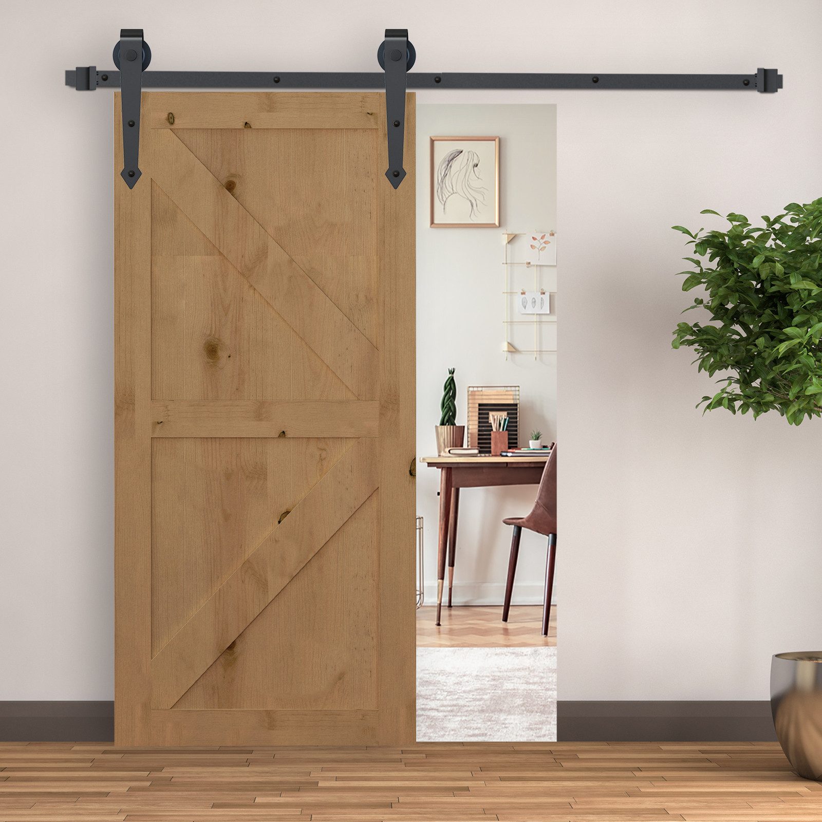 HOMCOM Türbeschlag Schiebetür Set, Türbeschlag Bodenführung, für Holztür, Glastür (Schiebetürsystem, 1 St., Schiebetüren-Beschlagsatz), aus Kohlenstoffstahl Braun