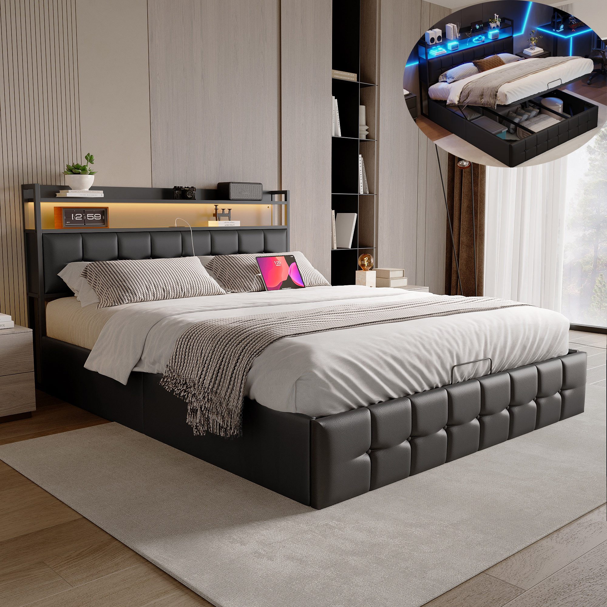PXloue Polsterbett Doppelbett Boxspringbett Stauraumbett mit günstig online kaufen