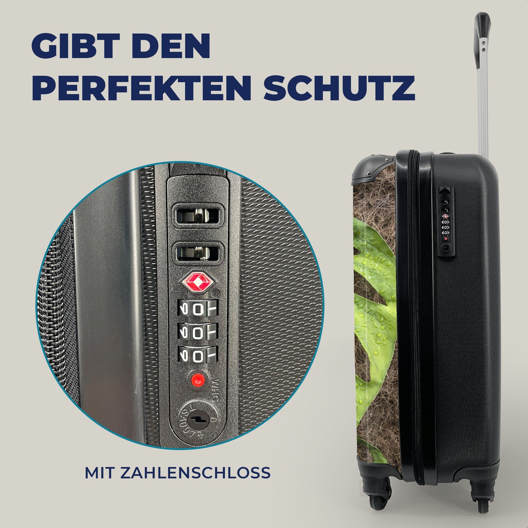 mit rollen, Hintergrund, mit MuchoWow Ferien, Handgepäck 4 für Reisetasche natürlichem Musterblätter Reisekoffer Rollen, Handgepäckkoffer Trolley,