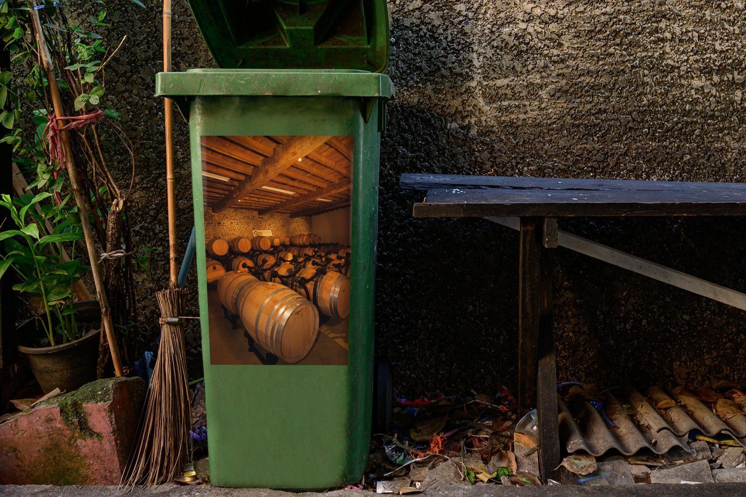 Abfalbehälter einem Wandsticker in (1 Weinkeller Container, St), Mülltonne, MuchoWow Fässer Sticker, Mülleimer-aufkleber,