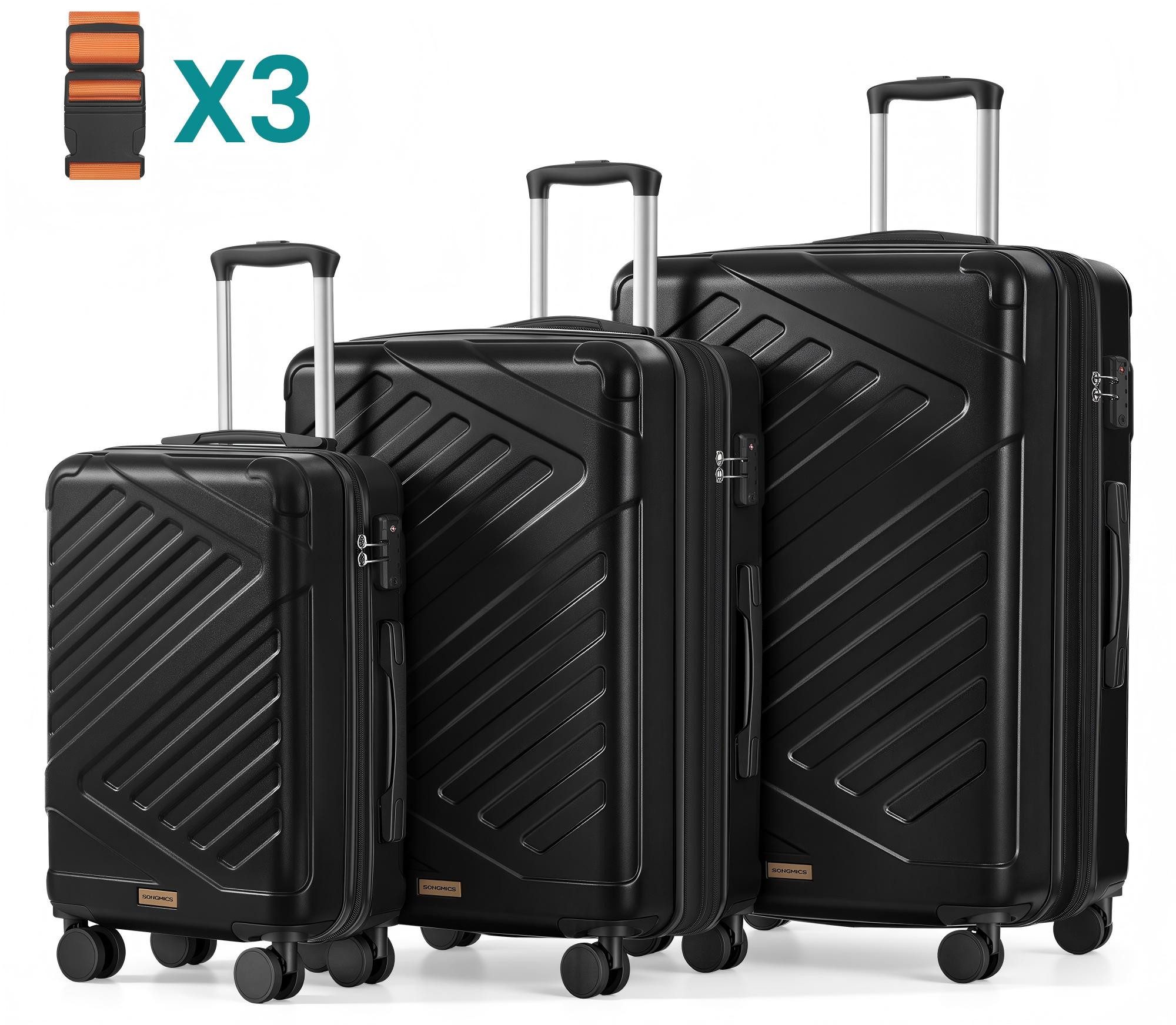 SONGMICS Kofferset Kofferset, 360° Rollen, robuster Reisekoffer, Bordcase, ABS, TSA-Schloss, Zahlenschloss, Koffergurt, erweiterbar