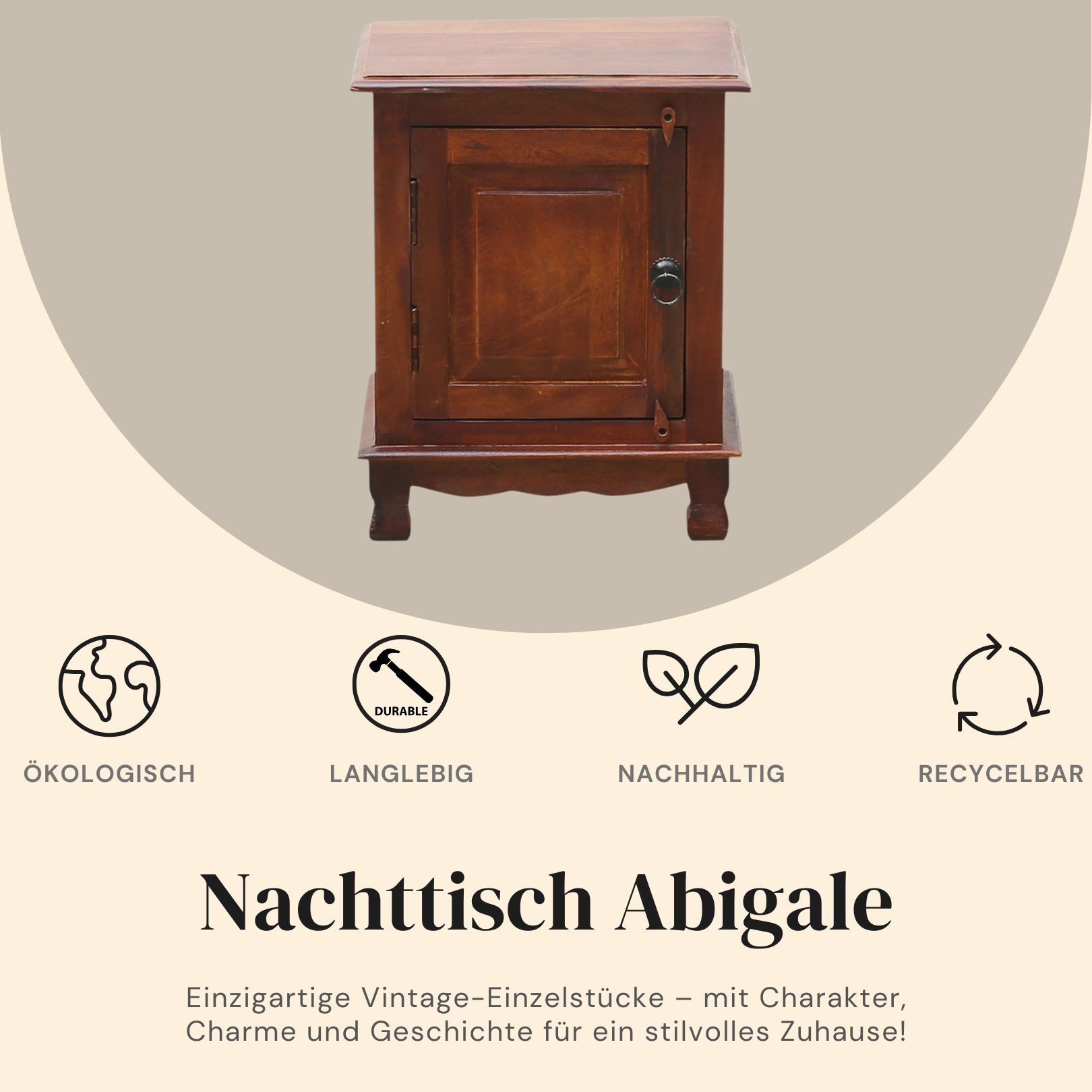 Marrakesch Orient & Mediterran Interior Nachttisch 2er Set Nachttisch Abigale – Massivholz 50 cm, im Vintage-Stil (2-St), Handarbeit