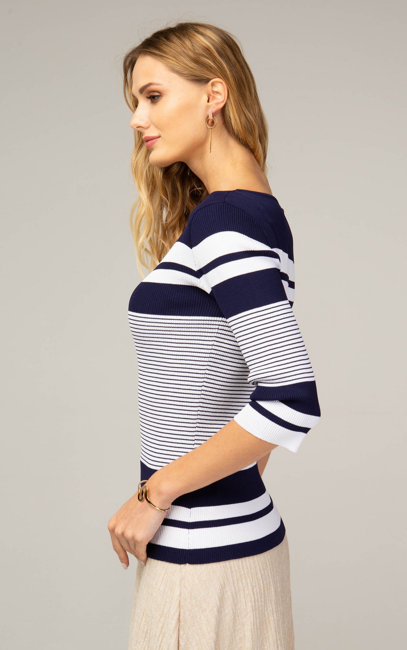 Passioni 3/4 Arm-Pullover mit weißen Kontraststreifen günstig online kaufen