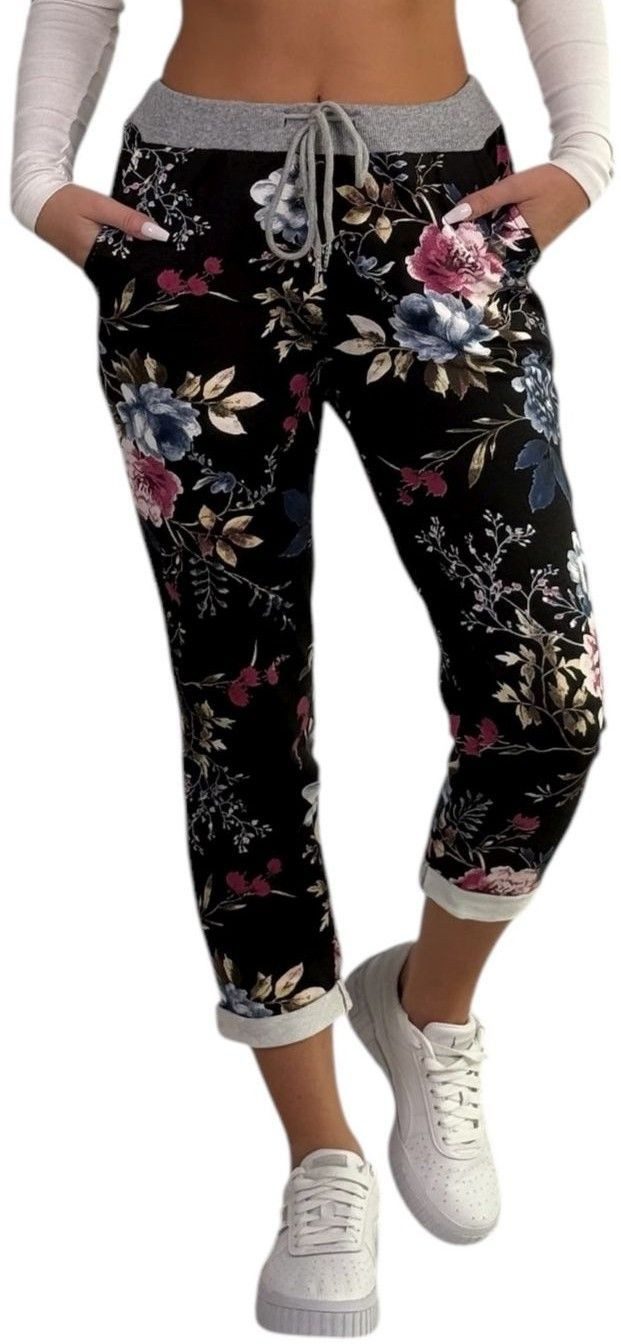 Mississhop Jogginghose Damen Hose Blumen Jogginghose Baumwolle gemustert Gr. S/M 287