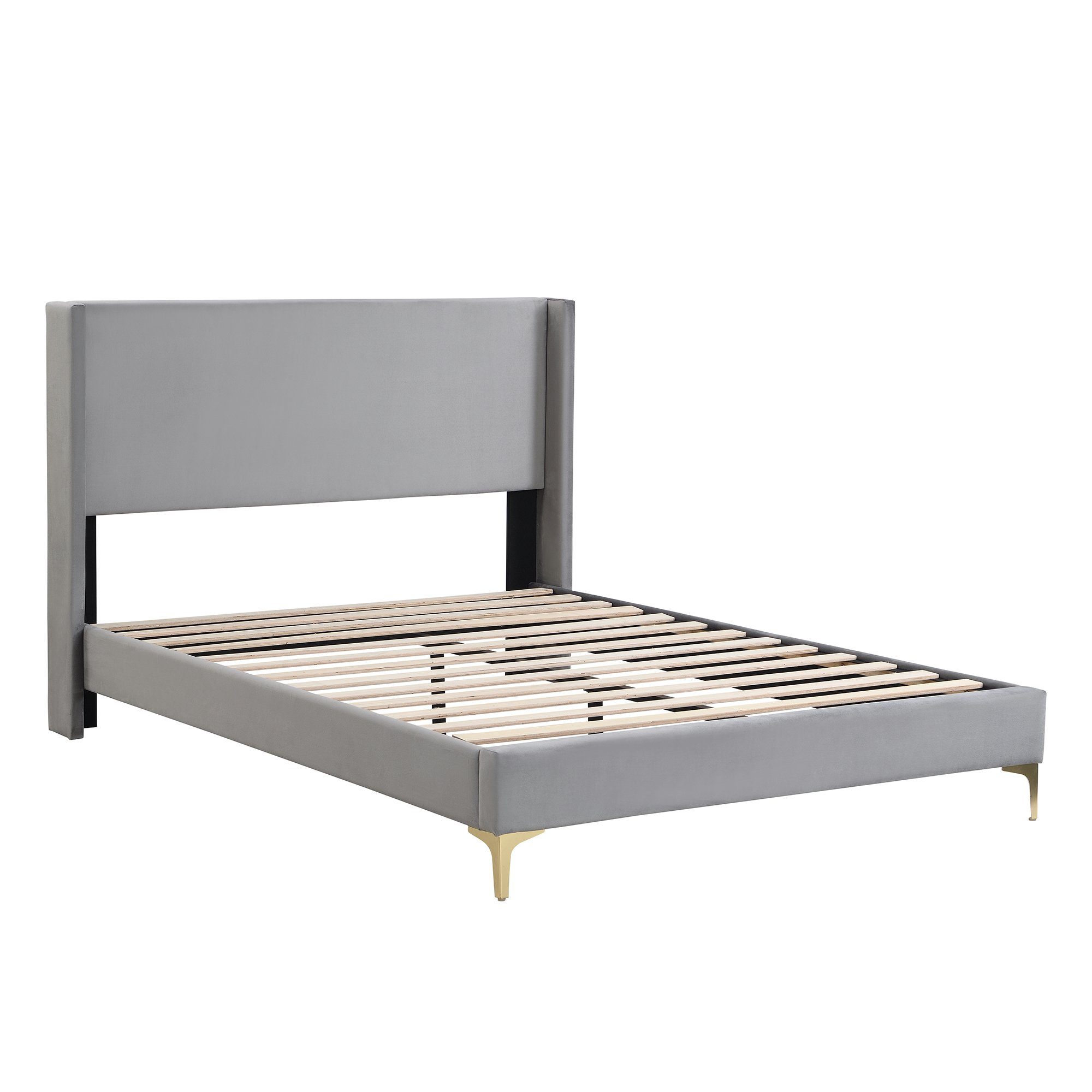 Polsterbett (Doppelbett 140x200 cm), mit Lattenrost, gepolstertes Kopfteil, Metallfüße, Bezug aus Samt