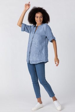 PEKIVESSA Klassische Bluse Leinenbluse Damen mit Stehkragen und edlen Stickereien