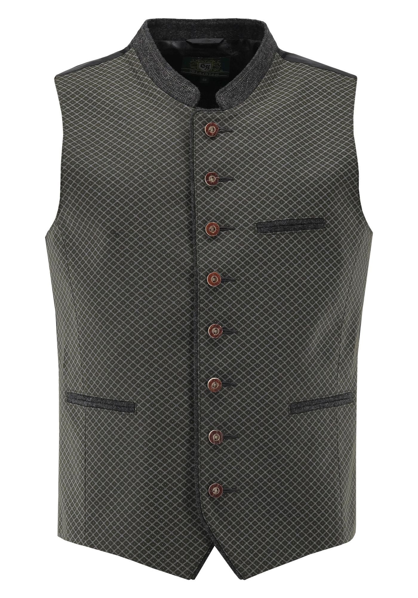 OS Trachten Trachtenweste Teger Rautenmuster, Slim Fit, Stehkragen, 3 Leistentaschen