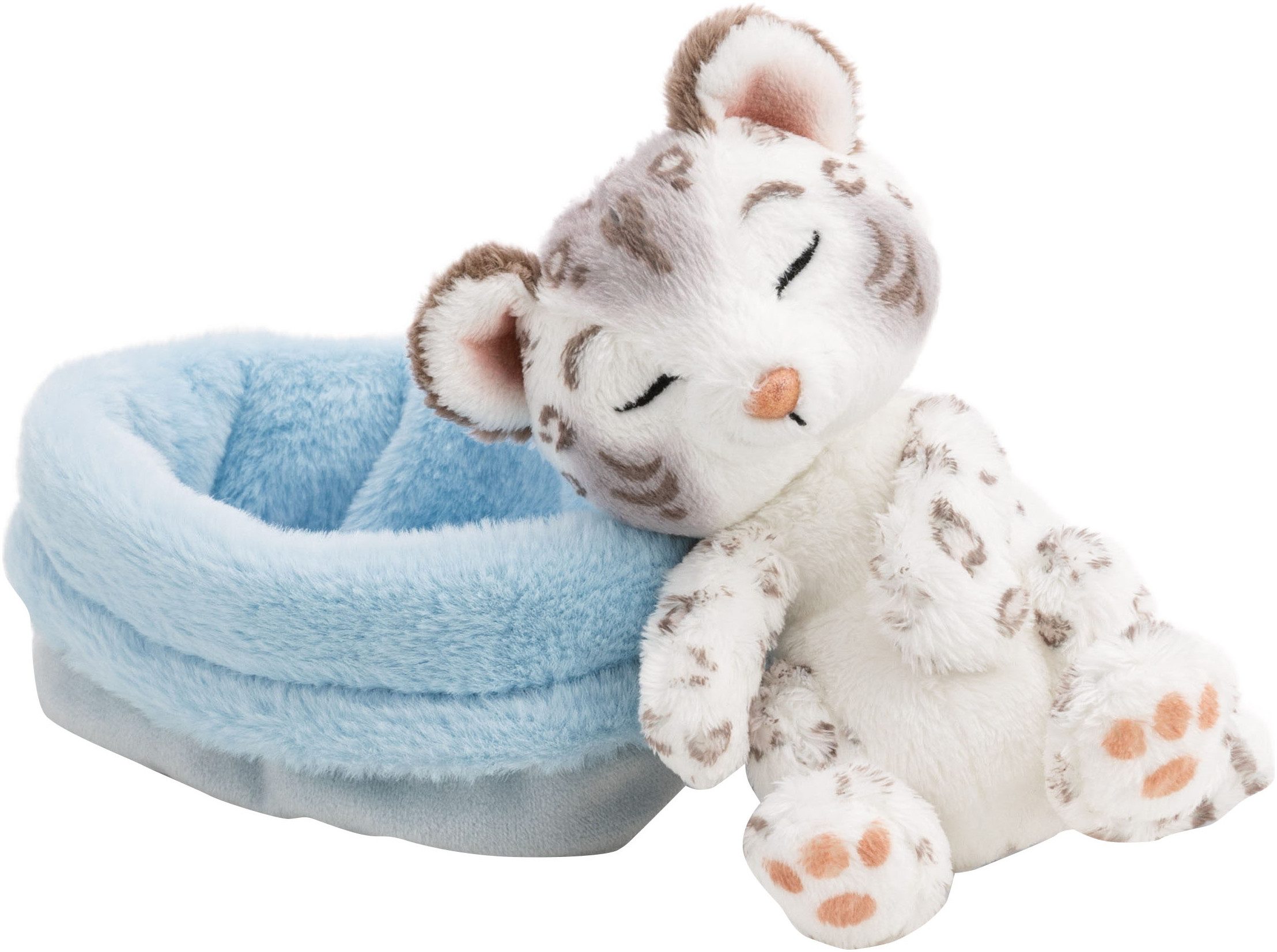 Nici Kuscheltier Sleeping Pets, Schneeleopard, 12 cm, im Körbchen