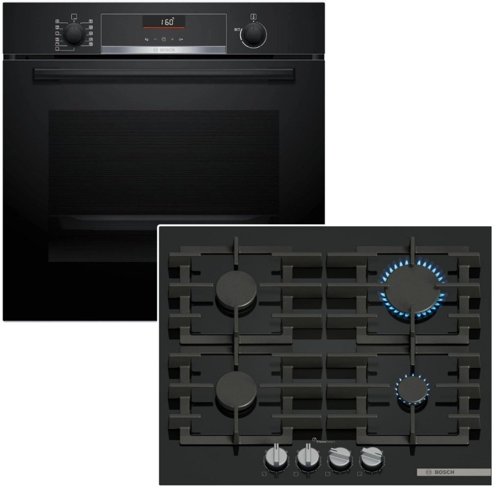 BOSCH Backofen-Set Einbaubackofen Set 71 L Hydrolyse3D Heißluft SoftClose + Gaskochfeld, Hydrolyse