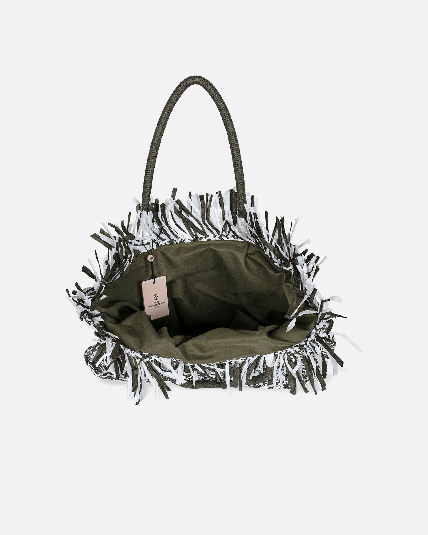 Becksöndergaard Shopper Schultertasche in aus cm Falko Mixa - Army Strandtasche 32x40x14 Grün/Weiß Damen Papierstroh