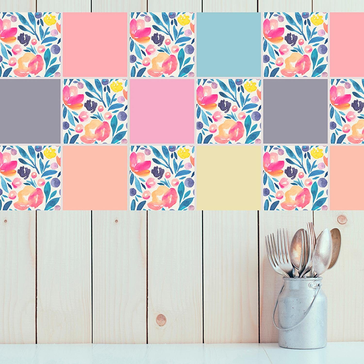 queence Fliesenaufkleber Blumen, Stickerfliesen, selbstklebend, Sticker, günstig online kaufen