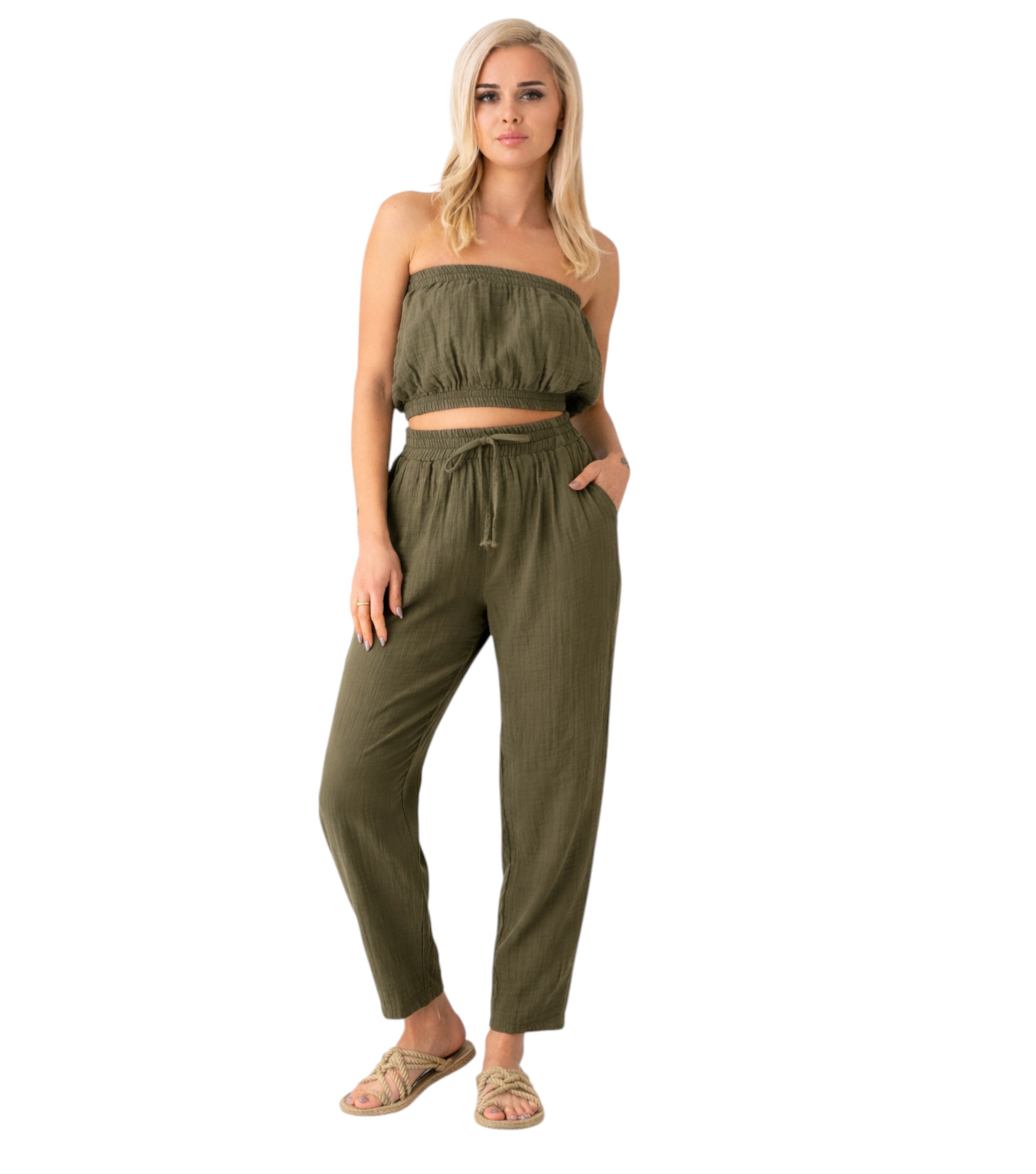 WENOR Stoffhose Damen Musselin Hose Baumwolle Tapered Sommerhose Knöchellänge, elastischer Bund, lässiger Style