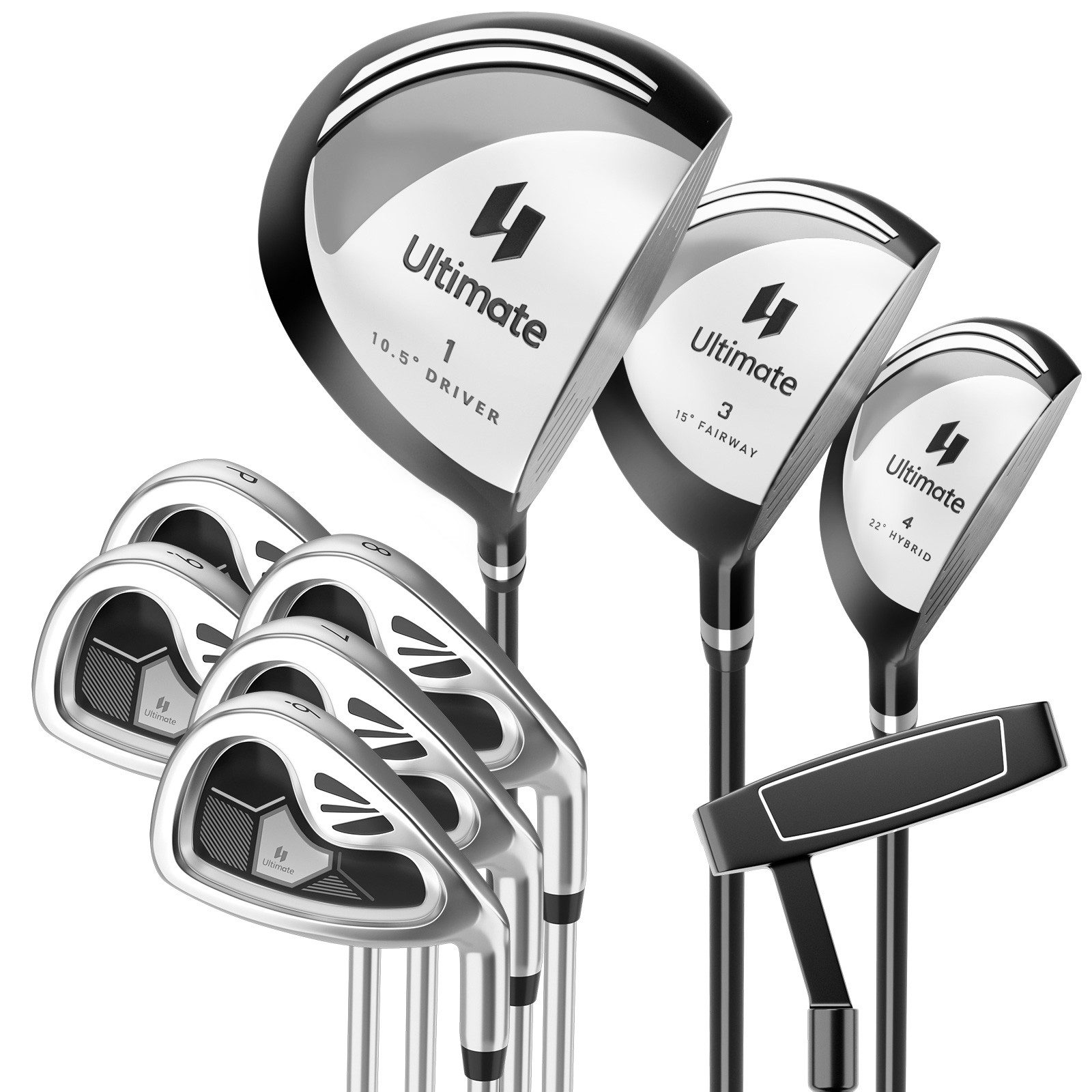 COSTWAY Golfschläger + Golfbag, 9-tlg., Golfschläger Komplettset für rechtshändig, Herren