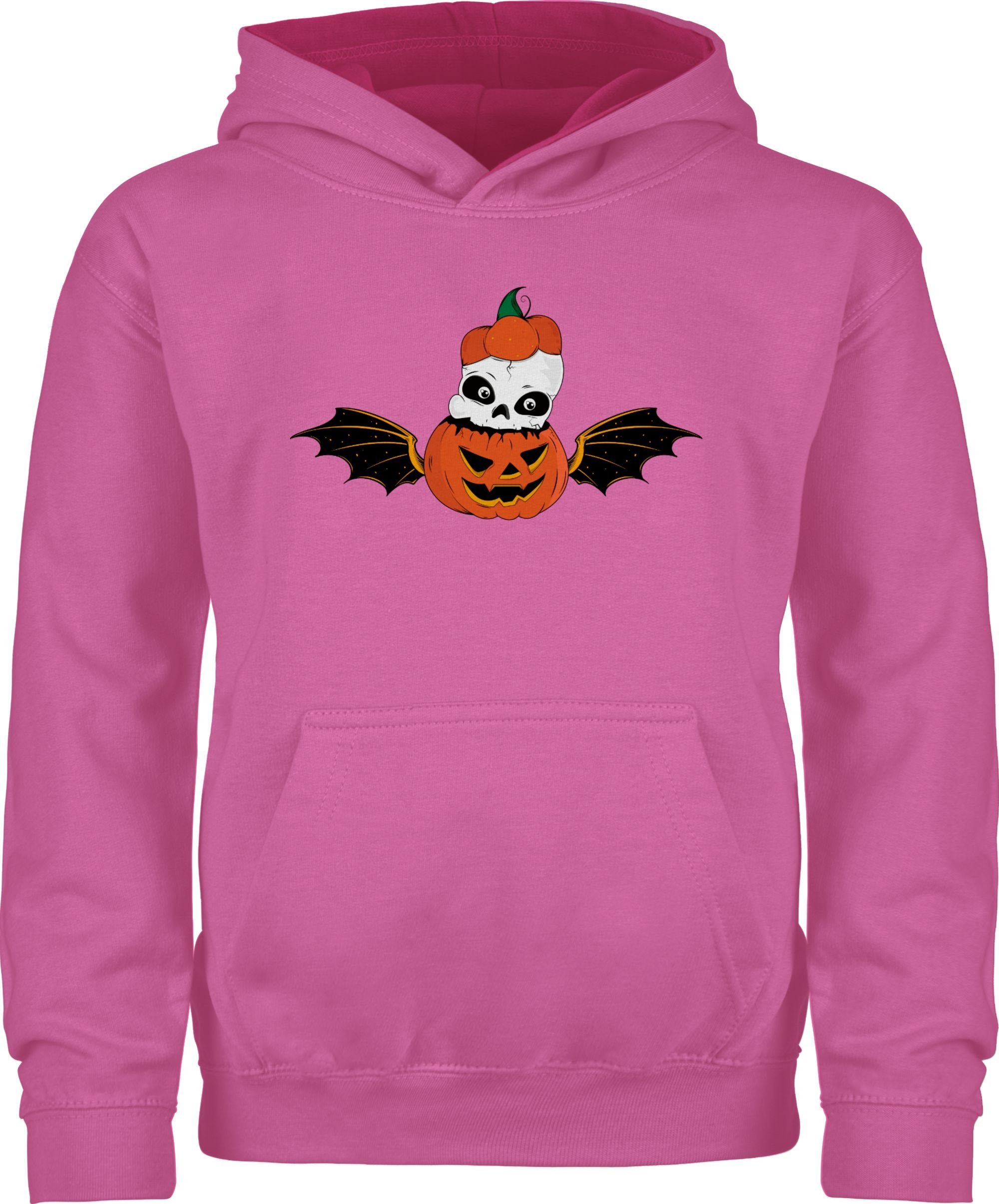 Shirtracer Hoodie Totenkopf Skelett Kinder 3 Kürbis Halloween für Kostüme Rosa/Fuchsia Kürbisgesicht Fledermaus