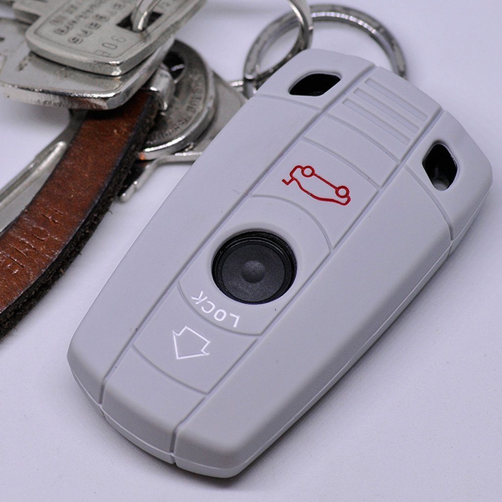 mt-key Schlüsseltasche Autoschlüssel Softcase Silikon Schutzhülle Grau, für BMW E90 E91 Z4 E87 E60 E71 E72 E81 E82 E88 E89 1er 5er ab 2008