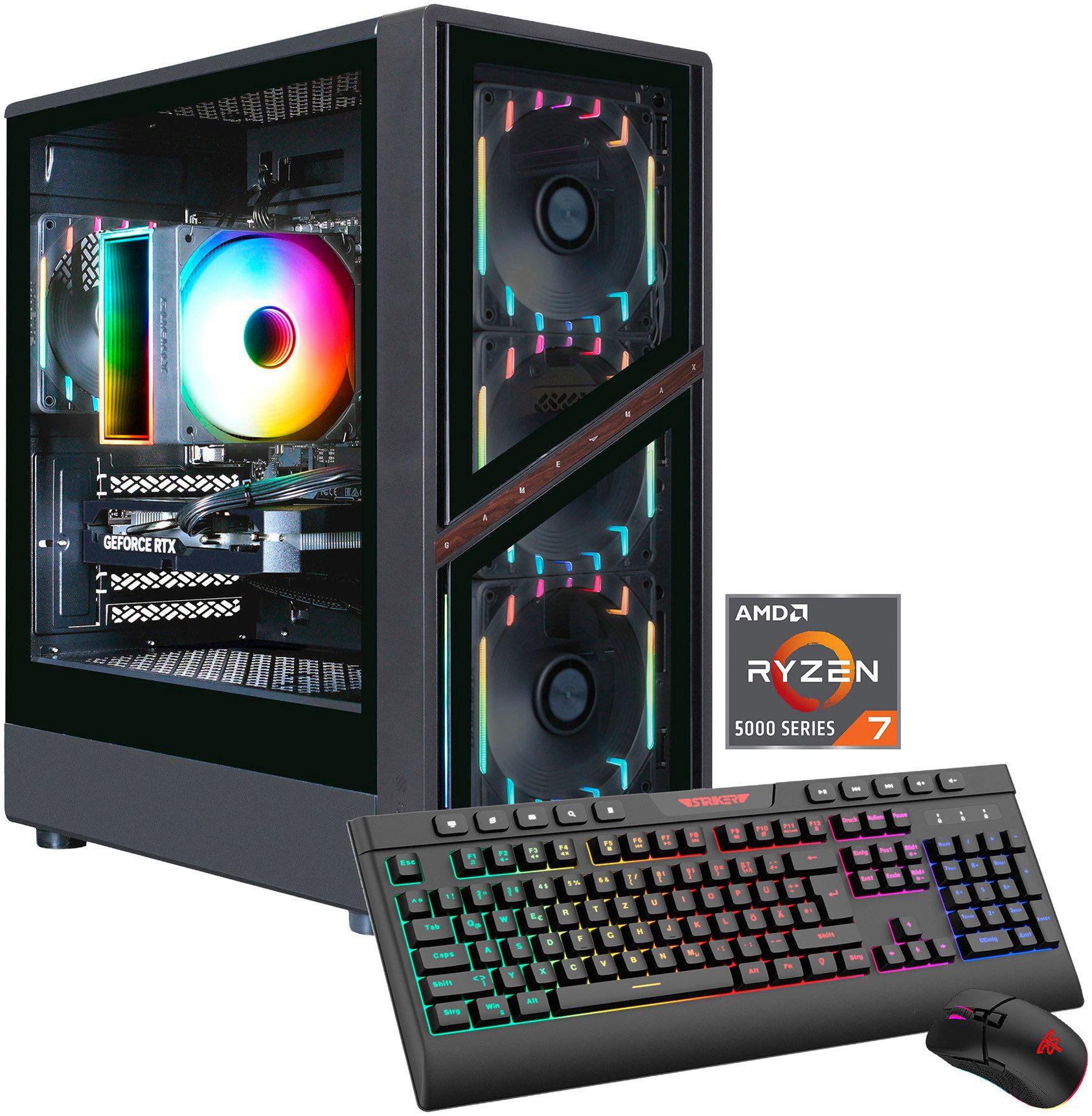 GAMEMAX AERIS GB AMD Ryzen 7 5700X 32GB 1TB SSD Gaming-PC (AMD Ryzen 7 5700X, RTX 5070, 32 GB RAM, 1000 GB SSD, Luftkühlung aktiv, Windows 11)