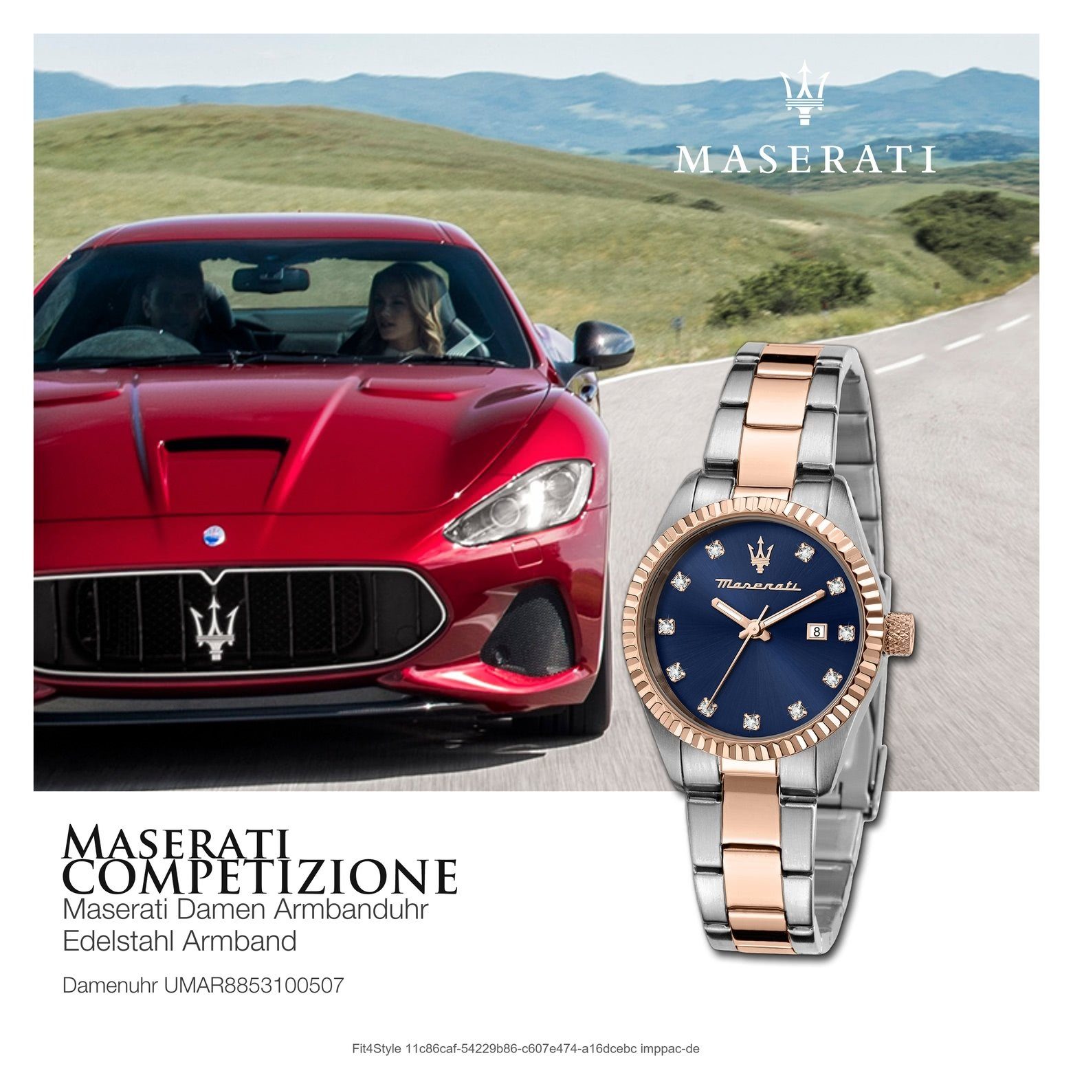 Damenuhr rund, Made-In COMPETIZIONE, (ca. bicolor Italy Quarzuhr mittel Maserati Damenuhr 31mm) MASERATI Edelstahlarmband,