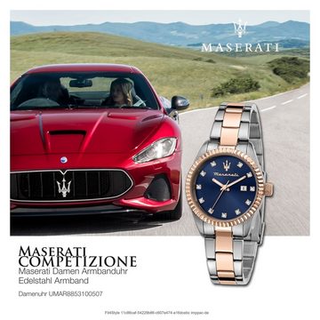 MASERATI Quarzuhr Maserati Damenuhr COMPETIZIONE, Damenuhr rund, mittel (ca. 31mm) Edelstahlarmband, Made-In Italy