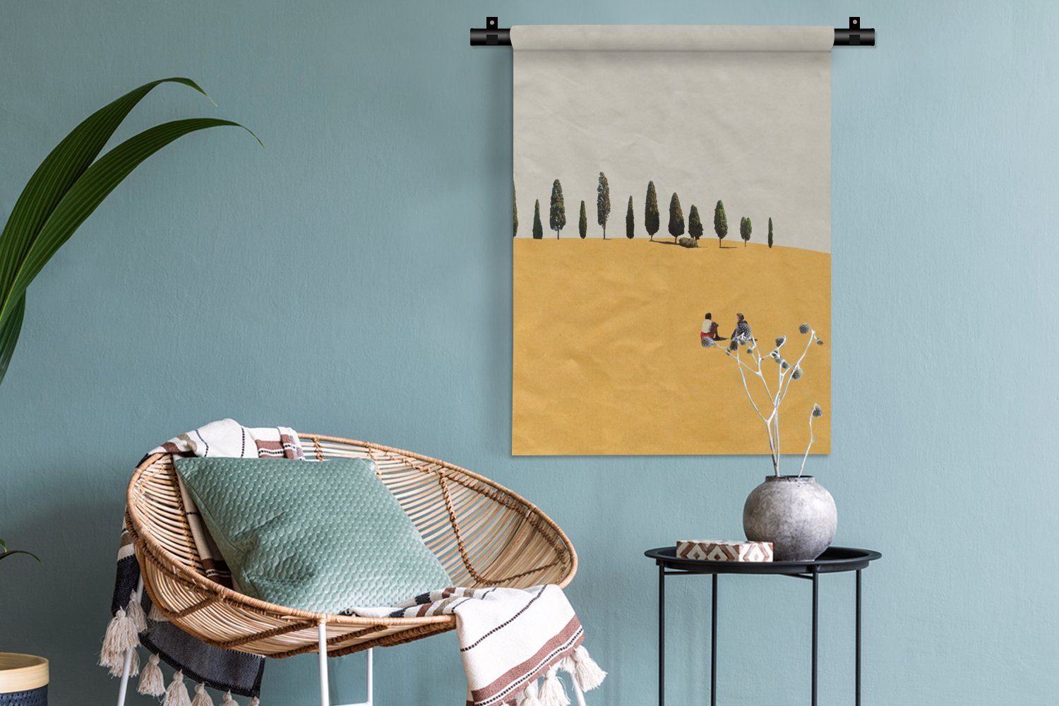 an Gelb - Landschaft Tapisserie, Deko Wanddekoobjekt - - Bäume der Schlafzimmer Wohnzimmer, - MuchoWow Menschen für Wand, Retro,