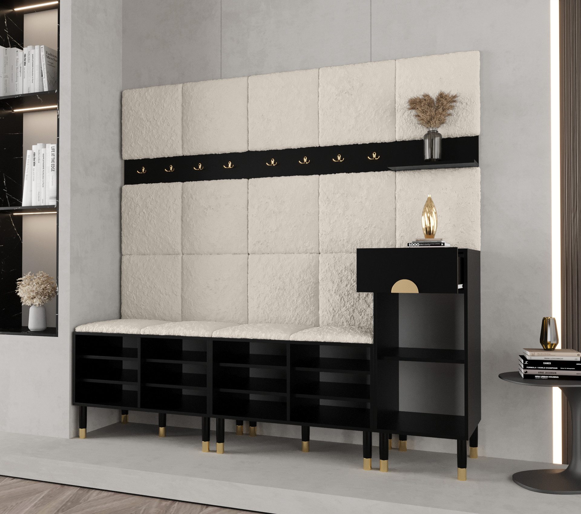 ABIKS MÖBEL Kompaktgarderobe PALERMO Set 8 Garderobe mit gepolsterten Paneelen, Industriell Design