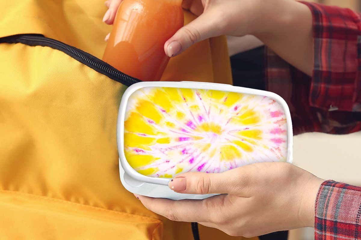 für Sommer Jungs Mädchen - Kinder Brotdose, Gelb, weiß - und (2-tlg), Brotbox Erwachsene, und für Lunchbox Kunststoff, Krawattenfärbung MuchoWow